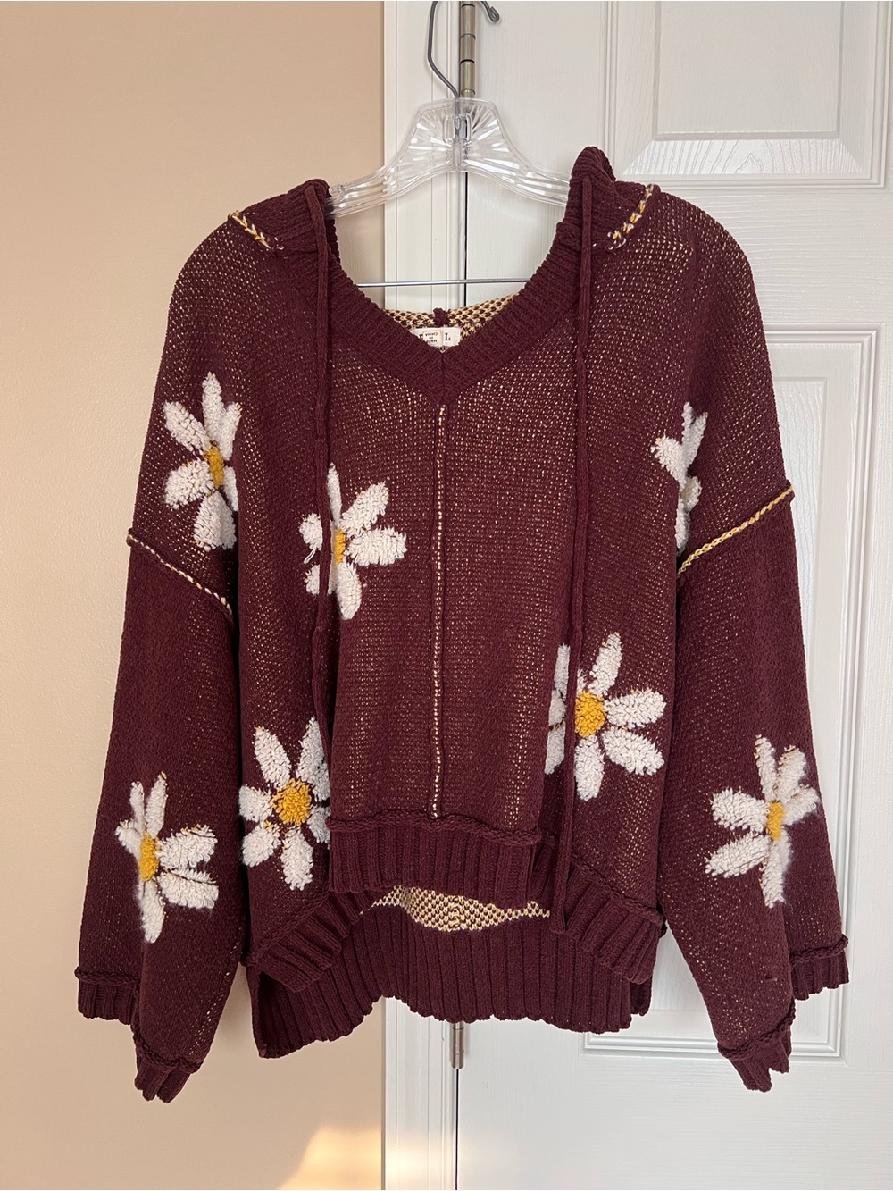 POL Brown Floral Daisy Hooded Sweater Oversized Fit Size S
